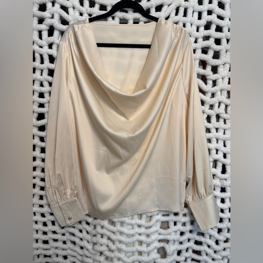 2X Cowl Neck Ivory Blouse
